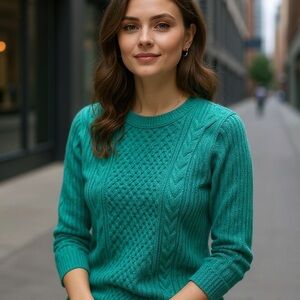 So Heritage Women’s Cable Knit Sweater – Size M – Green – Cotton Blend